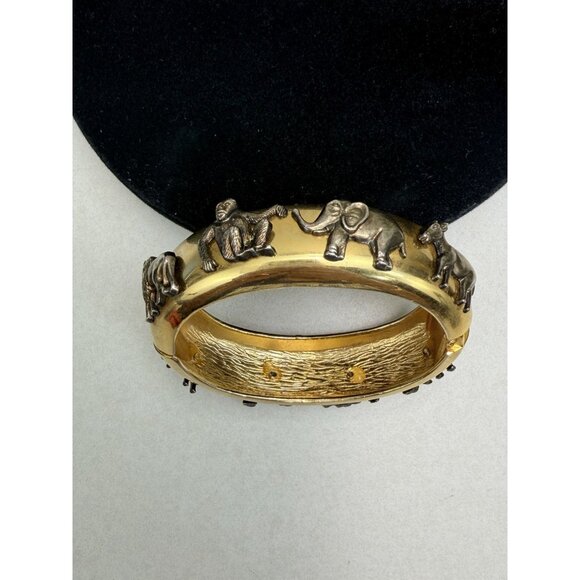 Vintage Gold & Silver Tone Animal Safari Statement Bracelet Monkey Elephant Rare - Picture 9 of 10
